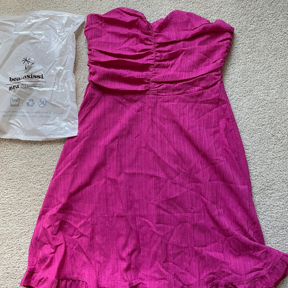 Bandeau Solid Color Pink Mini Dress